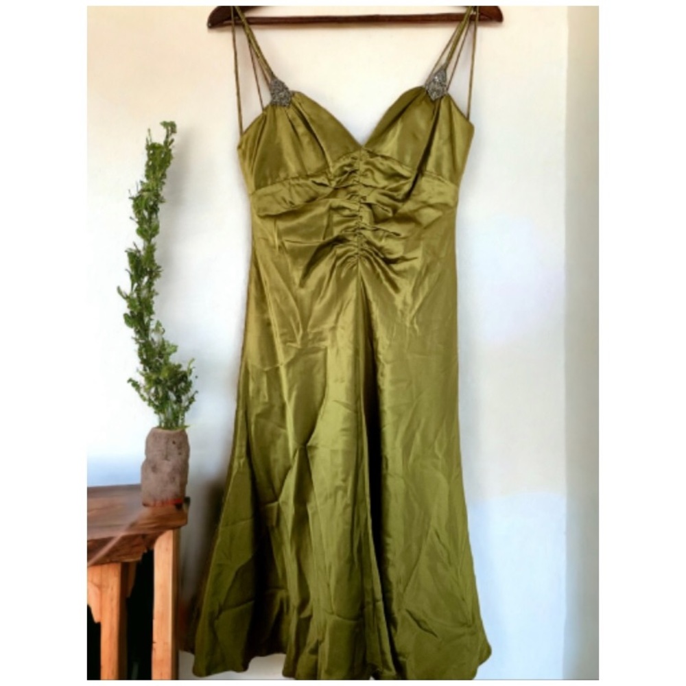 Badgley Mischka Green Rhinestone Cocktail Dress Size 6 - Picture 9 of 15